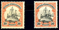 Deutsch-Südwest-Afrika 30 Pfennig imperial yacht in both colours, mint never hinged, sound, without signature, Michel 90.- -