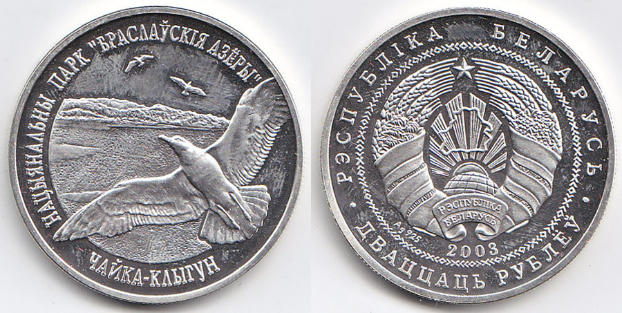 Weissrussland Belarus 20 Rubel 2003 Herring Gull In Flight Proof MA 