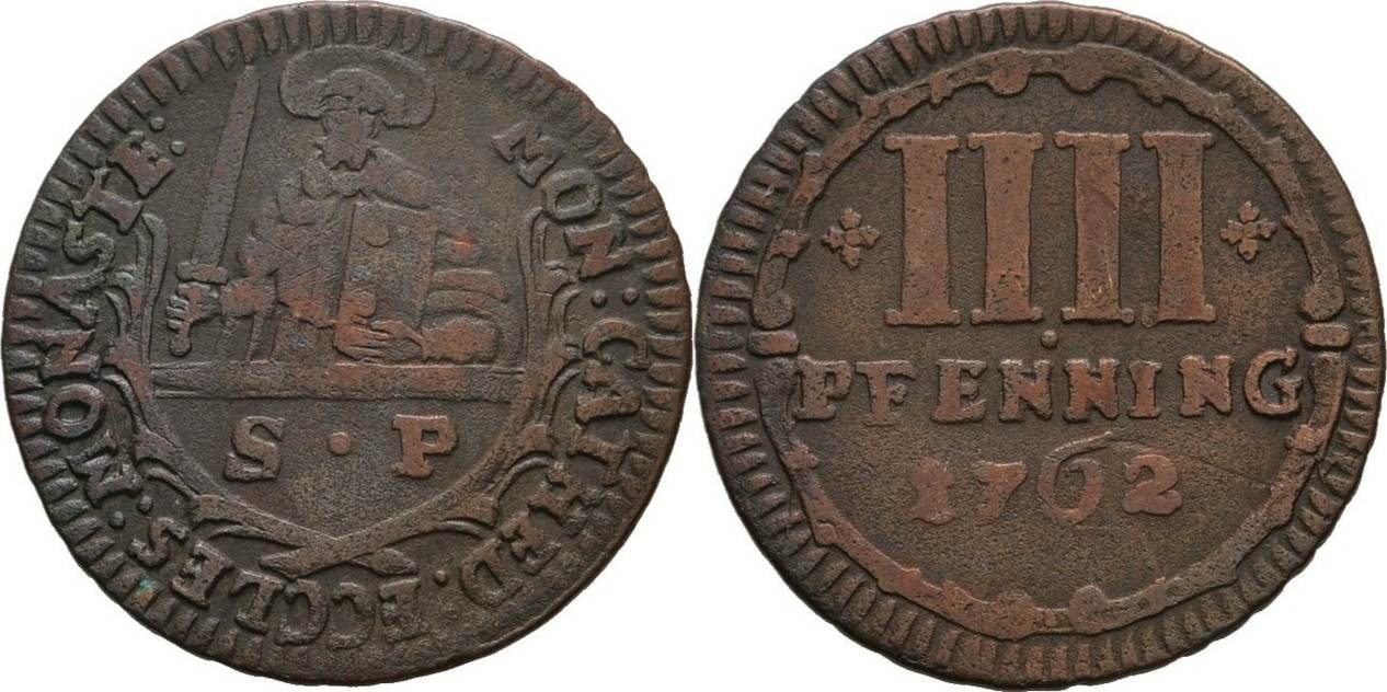 Münster, Domkapitel 4 Pfennige 1762 kl. Bug, VF | MA-Shops