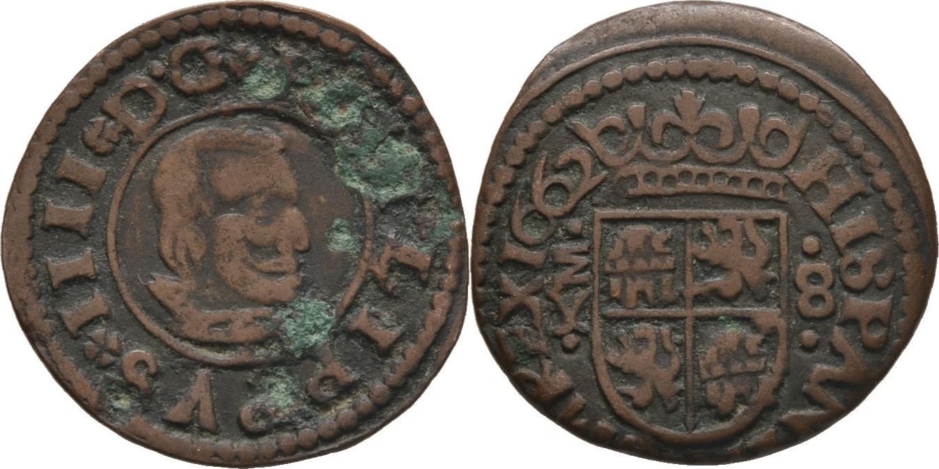 16 Мараведи. Испания, Филипп III 1662. Добла, двойной мараведи. 42. 1662-Р. Myers 1662 11088.