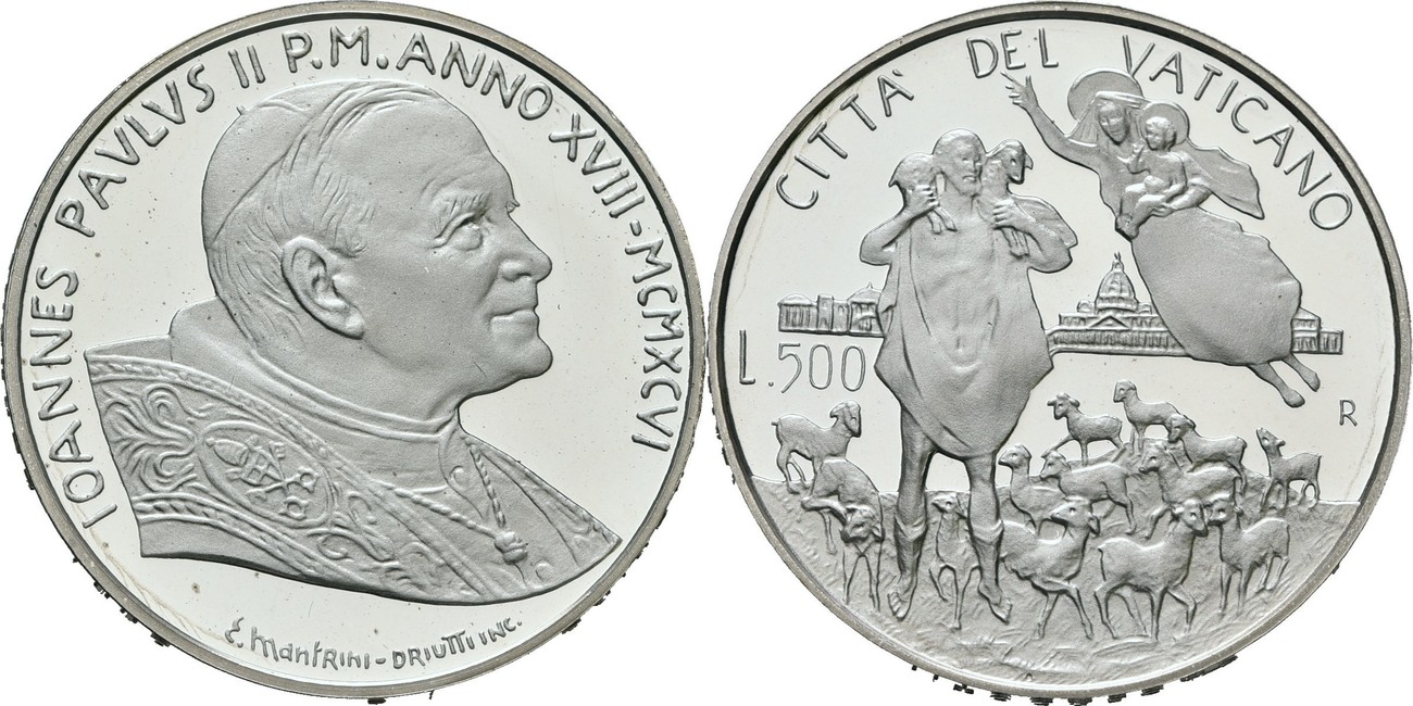 Vatikan Münzen Johannes Paul 2 Wert Vatikan 500 Lire 1996 Johannes Paul II. Proof, Proof in Kapsel | MA-Shops
