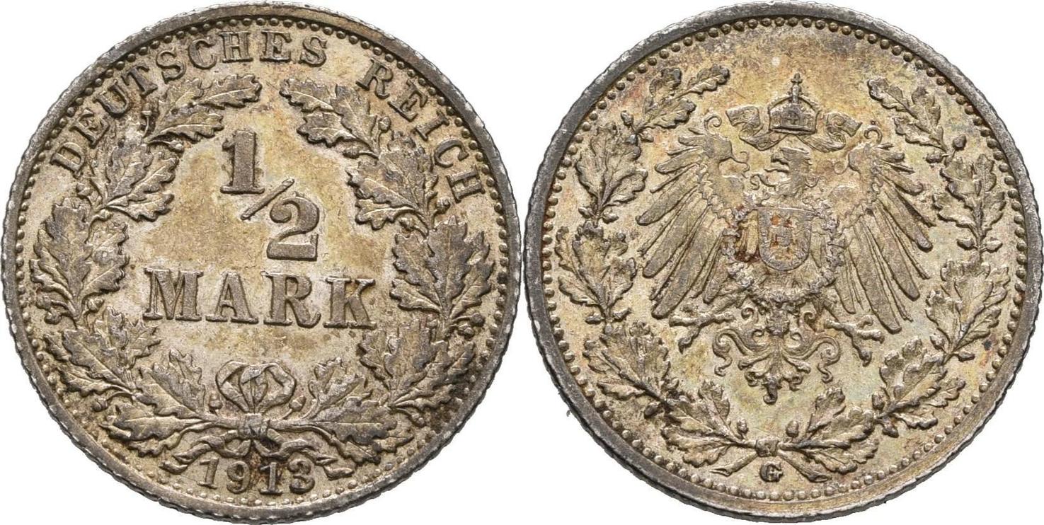 Deutsches Reich 1/2 Mark 1913 G EF