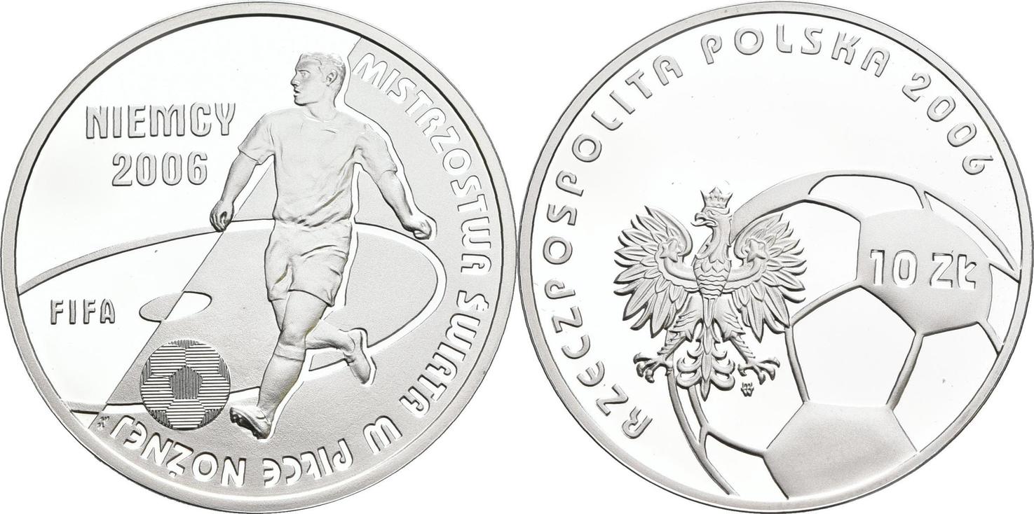 Polen 10 Zloty Fussball WM 2006 offen, Kontaktmarken, Proof, Proof | MA ...