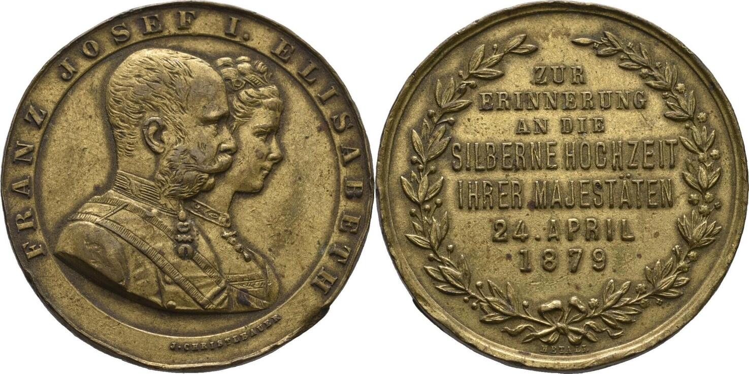 Österreich Medaille 1879 Franz Joseph u. Sissi Randfehler, VF