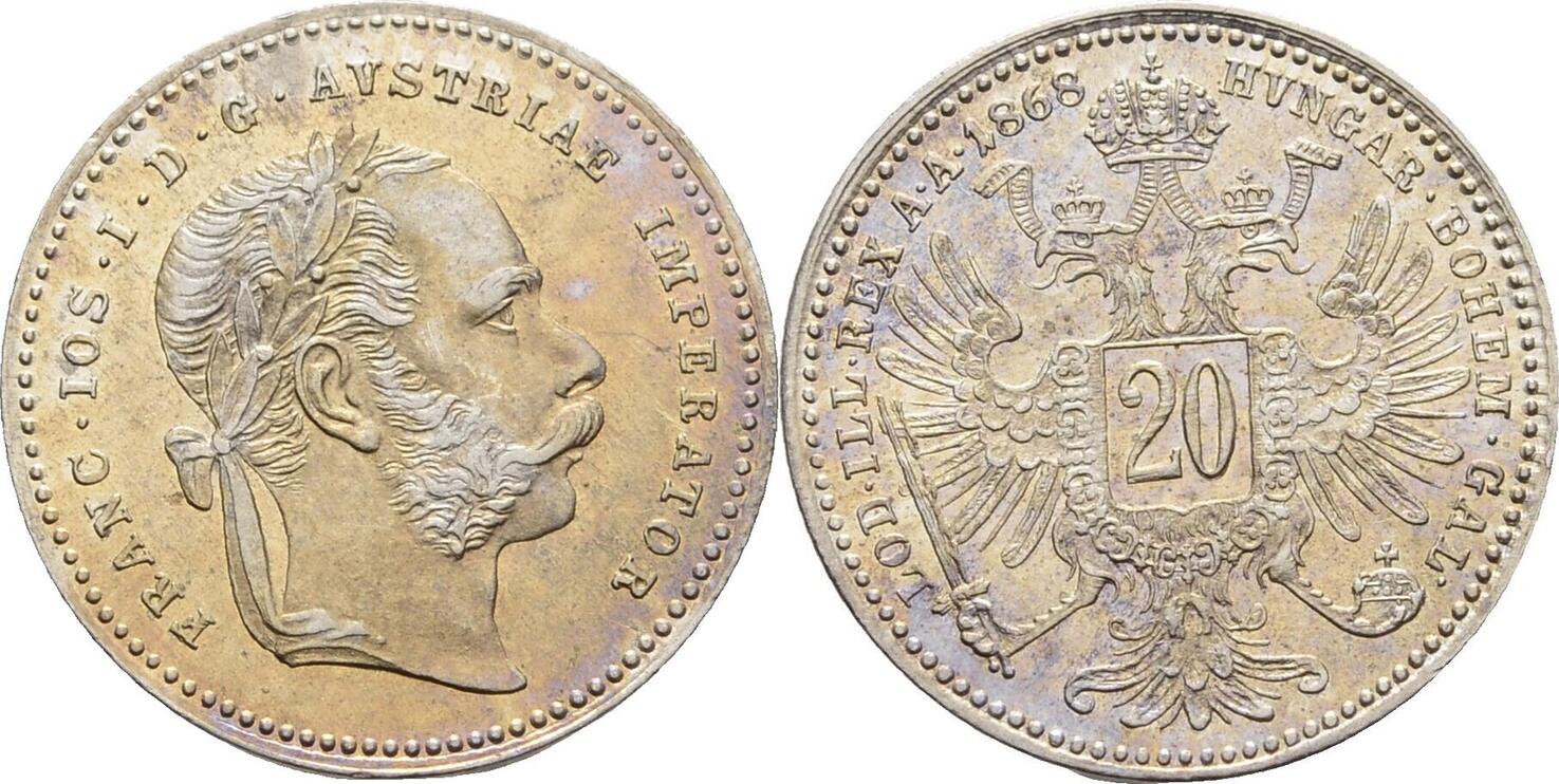 王国 Österreich Ungarn 20 Kreuzer 1868 Franz Joseph,1848-1916. EF | MA