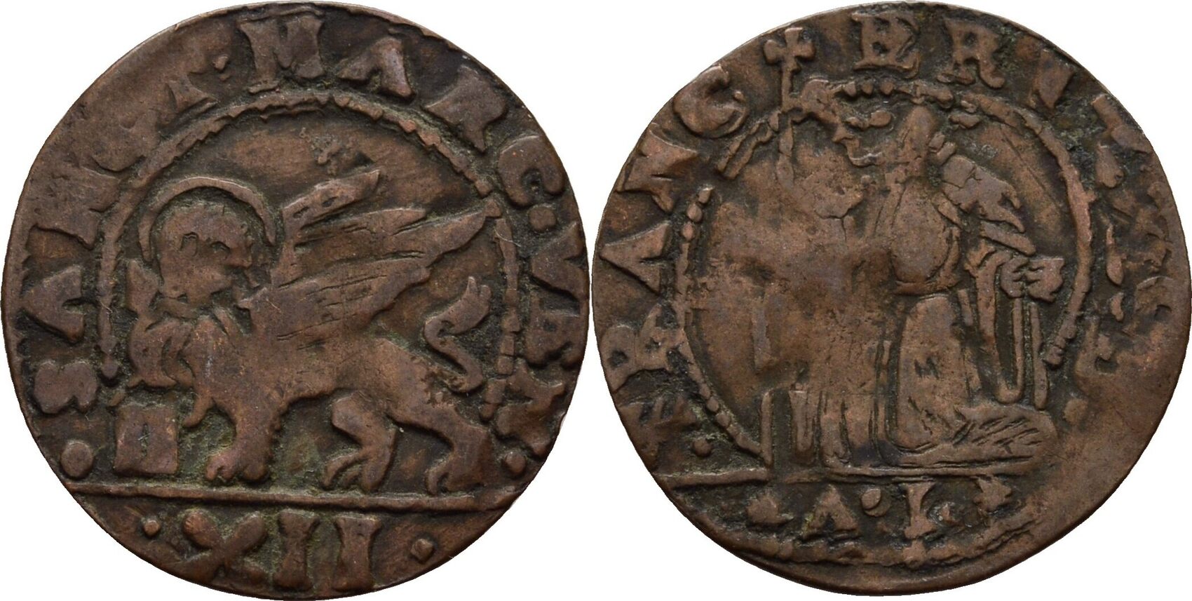 Italien Venedig 12 Soldi 1643-1644 Francesco Erizzo, 1631-1646 geringhaltig, VF