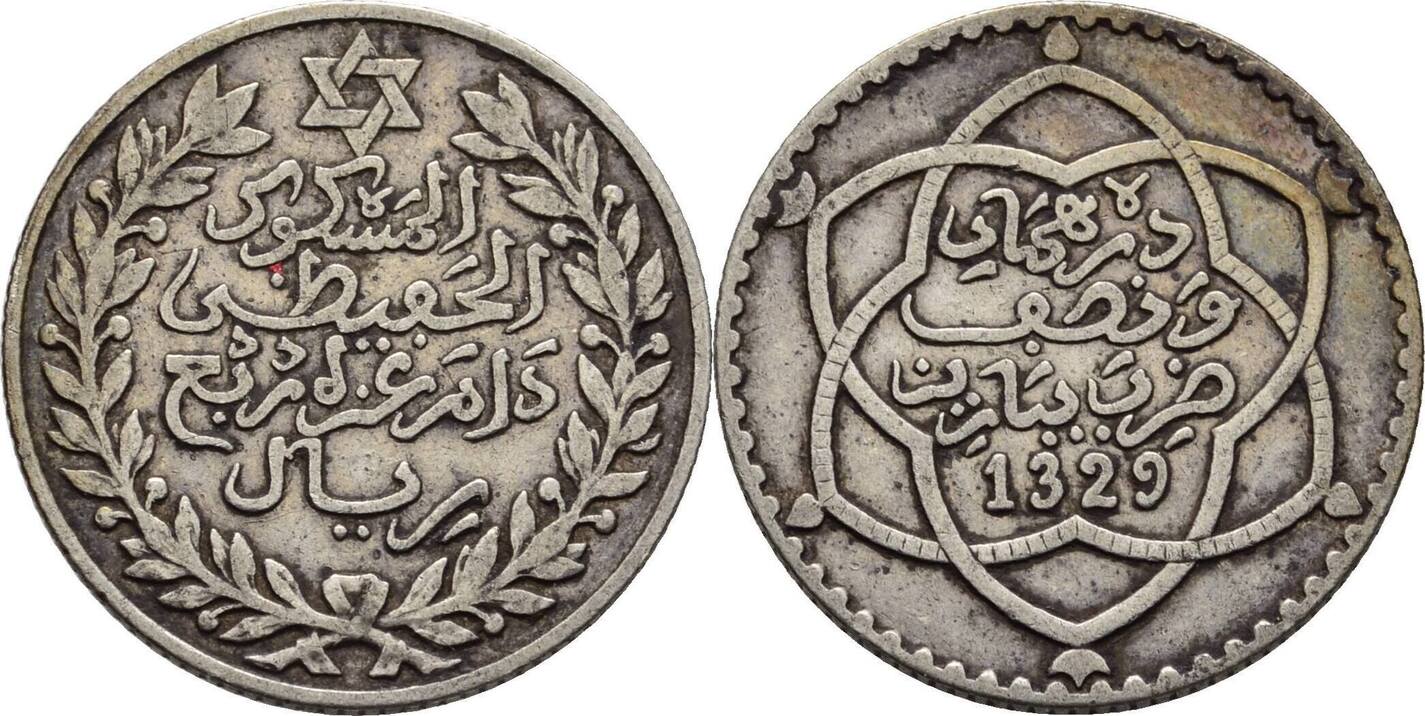 Marokko Morocco 2 1 2 Dirhams 1911 VF MA Shops