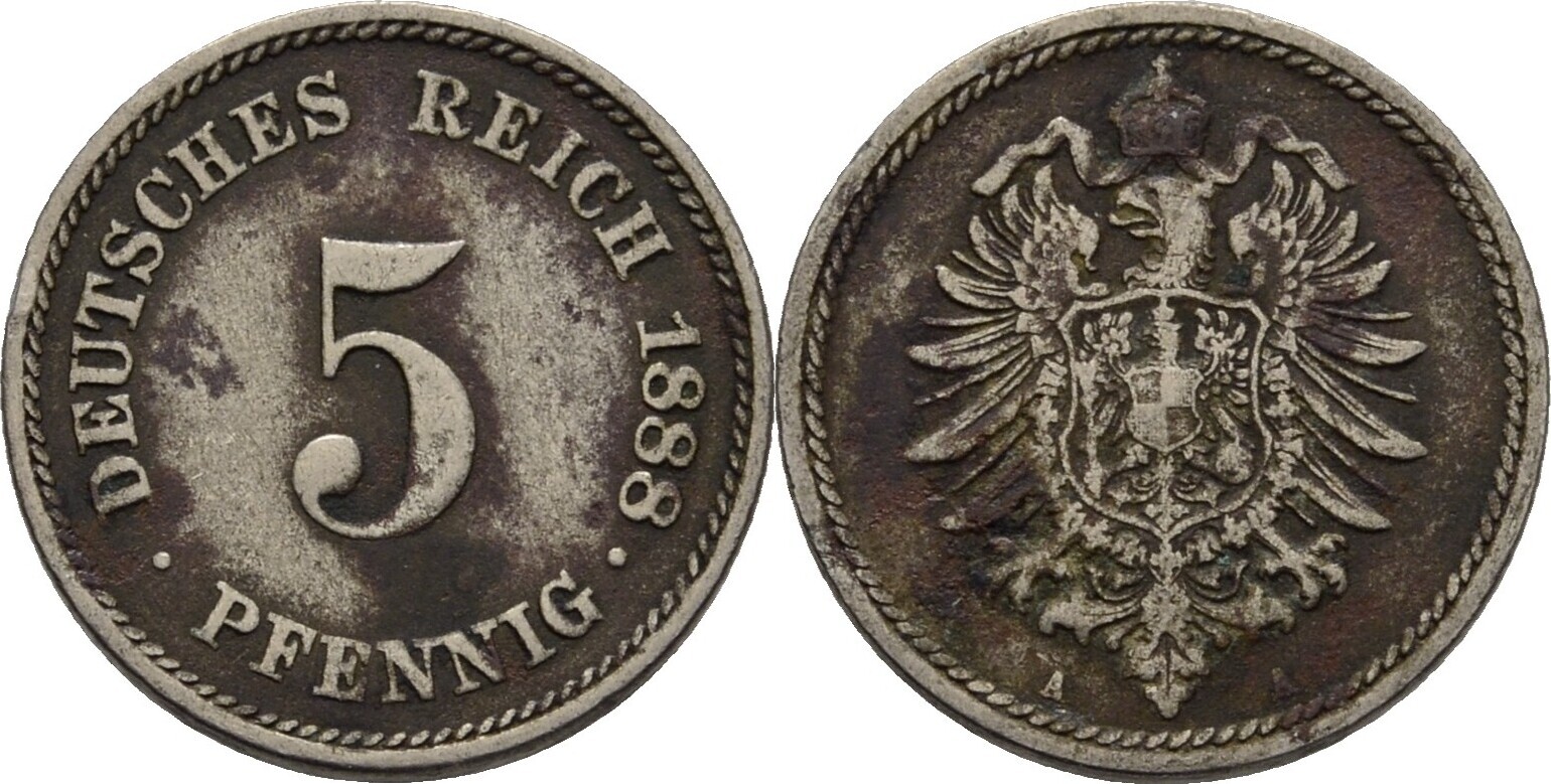 Deutsches Reich 5 Pfennig 1888 A VF Русские монеты из драгоценных