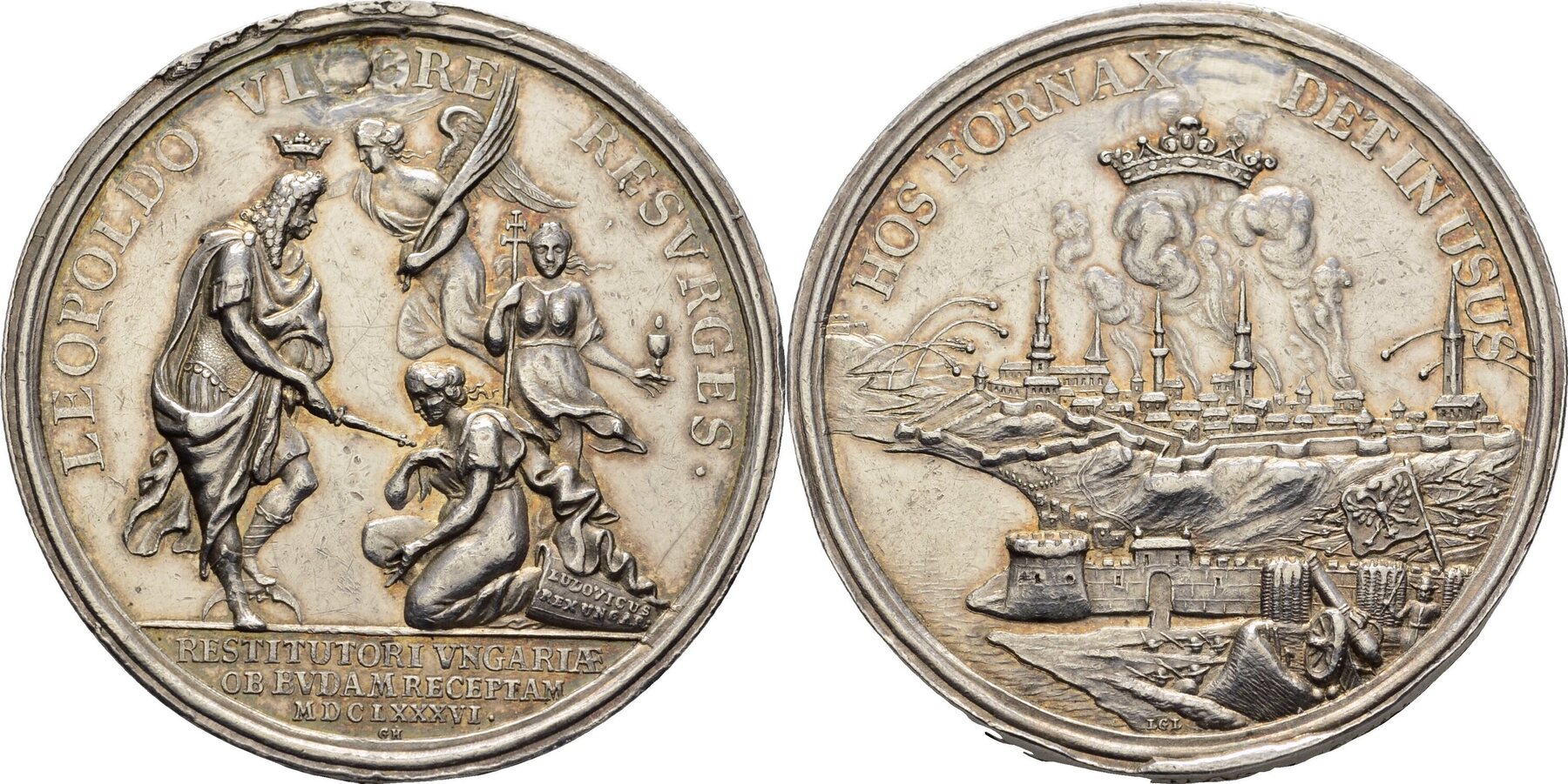 rdr-ungarn-n-rnberg-medaille-1686-leopold-i-1657-1705-gestopftes-loch