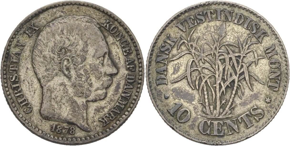 Dänisch Westindien Danis West Indies 10 Cents 1878 Christian IX. 1863 ...