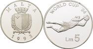 5 Liri 1993 Malta Fußball polierte Platte, offen, Kontaktmarken