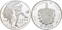 10 Pesos 1994 Kuba Fußball WM polierte Platte, offen, Kontaktmarken