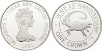 1 Crown 1988 Turks and Caicos Islands Felsenleguan offen, Kontaktmarken, polierte Platte, Proof