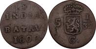 Niederl&auml;ndisch Indien 5 cent 1/32 Gulden 1808 Batavia ss 13.86 US$  +  11.55 US$ shipping