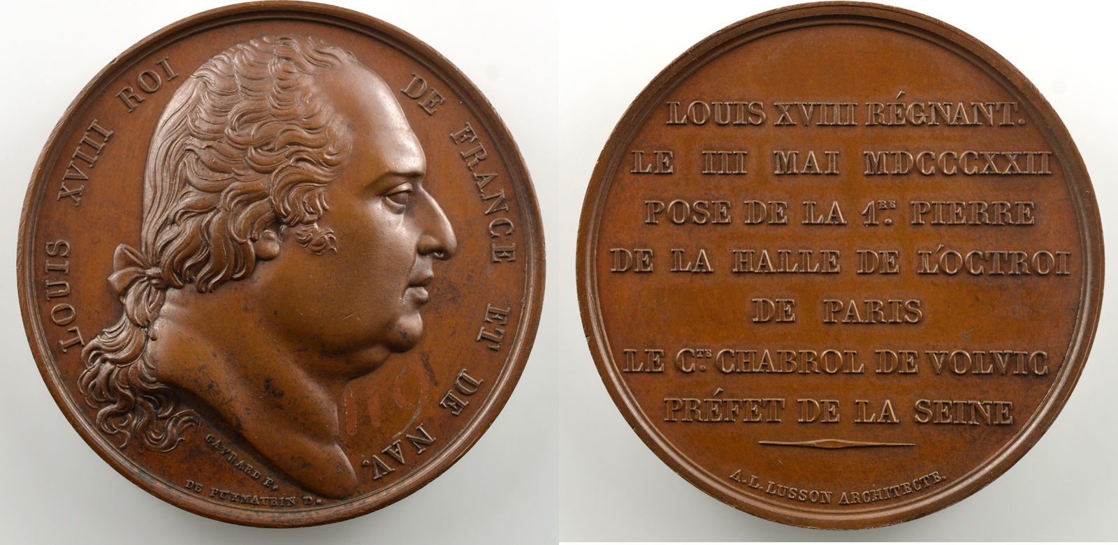 Tokens And Medals Medals Of Louis XVIII Pose De La 1 re Pierre De La Halle De L Octroi Gayrard 