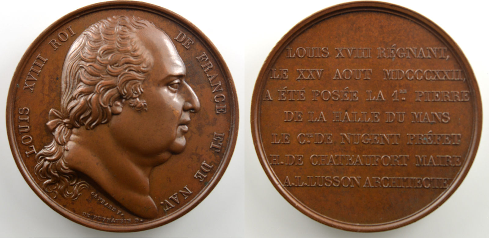 Tokens And Medals Medals Of Louis XVIII Pose De La 1 re Pierre De La Halle Du Mans Gayrard De 