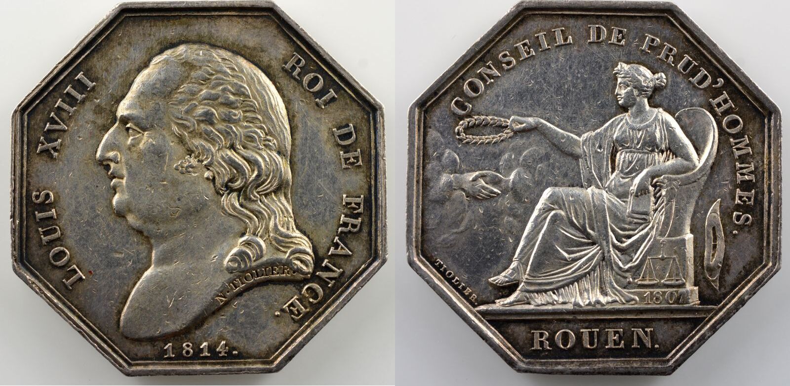 Tokens and Medals Numismatique de la Justice Conseil de prud'hommes Rouen jeton octogonal en