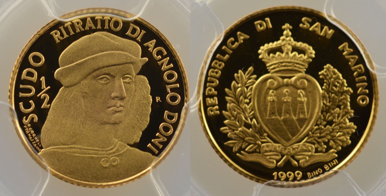 World Coins San-marino 1 2 Scudo 1999 Ritratto Di Agnolo Doni Pcgs 