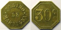 Emergency coins and tokens 30 Cent MARTIGNY-LES-BAINS (88) Casino Elie 10.4 30 Cent. Lt, 8 27mm SUP -