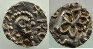 Merovingian coins Denier Rouen Denier en argent à la fleur TTB -