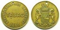 Tokens and Medals Mining Numismatics Damparis Carrières de marbre de Belvoye TABAC 1860 Lt,R, 24mm TTB percé -