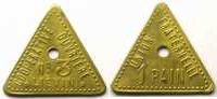 Tokens and Medals Mining Numismatics Liévin Coopérative ouvrière - Union fraternelle n°3 Pain Lt, 3 tr 28mm de côté SUP -