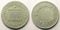Tokens and Medals Mining Numismatics Liévin Coopérative des employés et ouvriers des Mines Boulangerie 1922 Alu, R 21mm TTB -