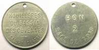 Tokens and Medals Jeton Mining Numismatics Houillères du bassin des Cévennes Jeton de Chauffage Bon 2 sacs de bois Alu, R tr 38,5mm TTB+ -