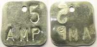 Tokens and Medals Jeton Mining Numismatics Houillères du Bassin du Nord et du Pas-de-Calais Jeton d'outillage 5 AMP en contremarque alu, 4 coins arrondis troué uniface 41mm SUP -