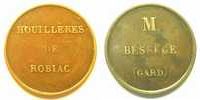 Tokens and Medals Mining Numismatics Robiac-Bessèges Houillères de Robiac SVI Cu, R 25mm TB -