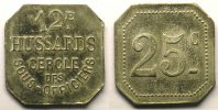 Tokens and Medals Tokens of Messes and Military Circles 12° Hussards Elie 10.4 25 c ZnNi,carré coins coupés 21,5 mm TTB+ -