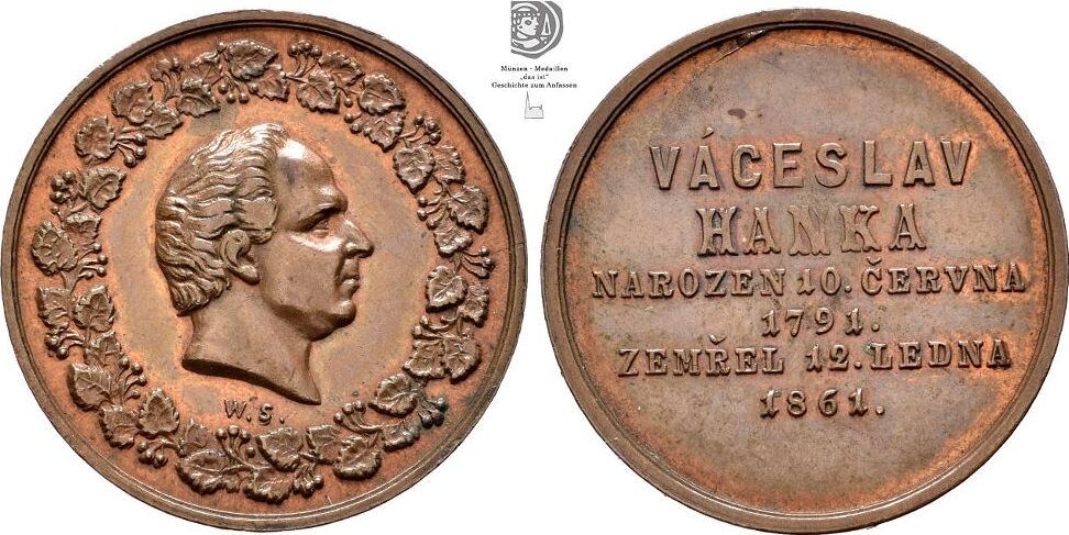 TSCHECHIEN AEMedaille 1861 HANKA, Váceslav Altertumsforscher Seidan EF