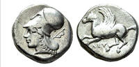Ancient Greek Stater Arkanania, Leukas AR Stater - Athena in Corinthian Helmet -