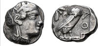 Ancient Greek Tetradrachm Attica, Athens AR Tetradrachm – Owl - Late Classic Style -