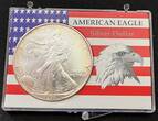 USA 1 Dollar 1 Unze Silber 1993 American Eagle - Vereinigte Staaten von Amerika 1 oz Silber BU in Blisterverpackung, leichte Patina