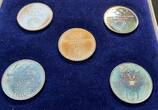 Deutschland BRD 5 Silbermedaillen Spiele der XX. Olympiade München 1972 Proof, Patina, leichte Haarlinien, in Etui