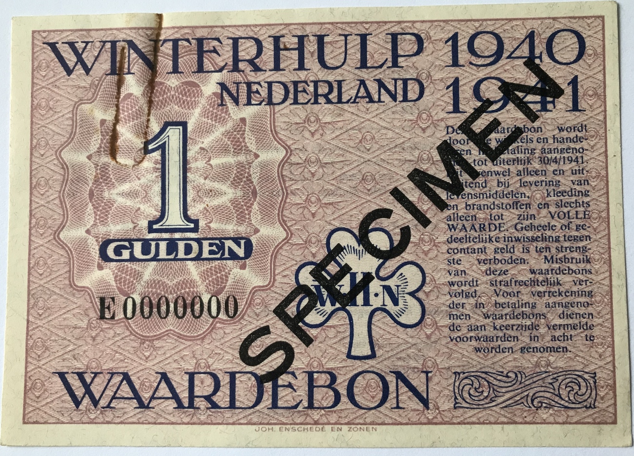 Nederland Een gulden 1940-1941 Winterhulp specimen note XF | MA-Shops