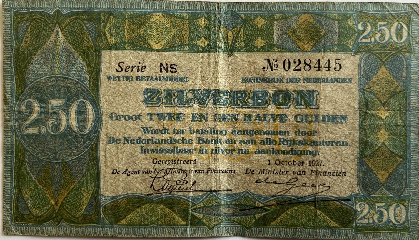 Nederland 2,5 gulden 1927 F/VF | MA-Shops