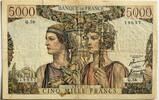 France 5000 franc small tear, some stains -
