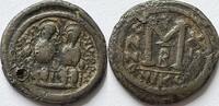 Byzantine Empire (Nicodemia) follis Justin II with Sophia (565-578) filled hole -