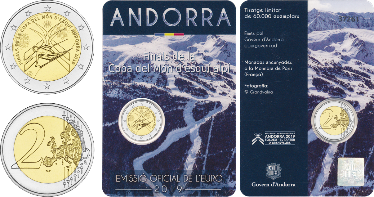 ANDORRA 2 EURO 2019 Alpine Ski World Cup Finals CoinCard *UNC Commem