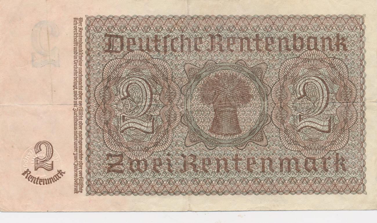 Deutsche Rentenbank Zwei Rentenmark 1937 Rentenbankschein Kn 7stellig ...