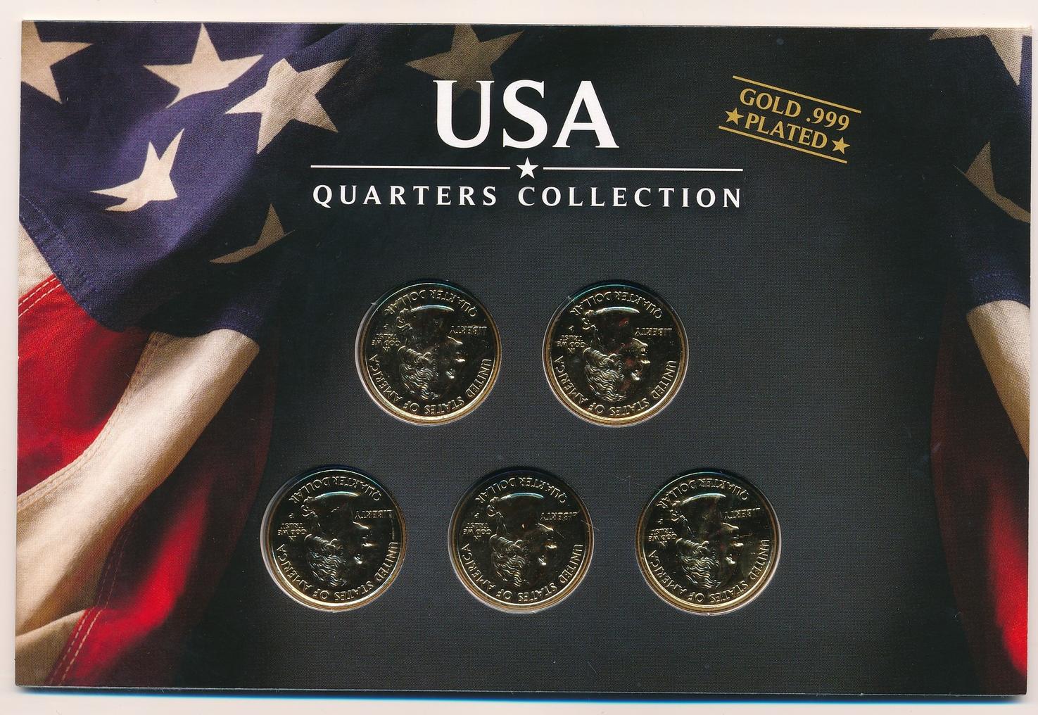 USA 5 x Quarter Dollar 2008 Quarters Collection Gold 999 Plated  Philadelphia P Mint eingeschweißt UNC Русские монеты из драгоценных