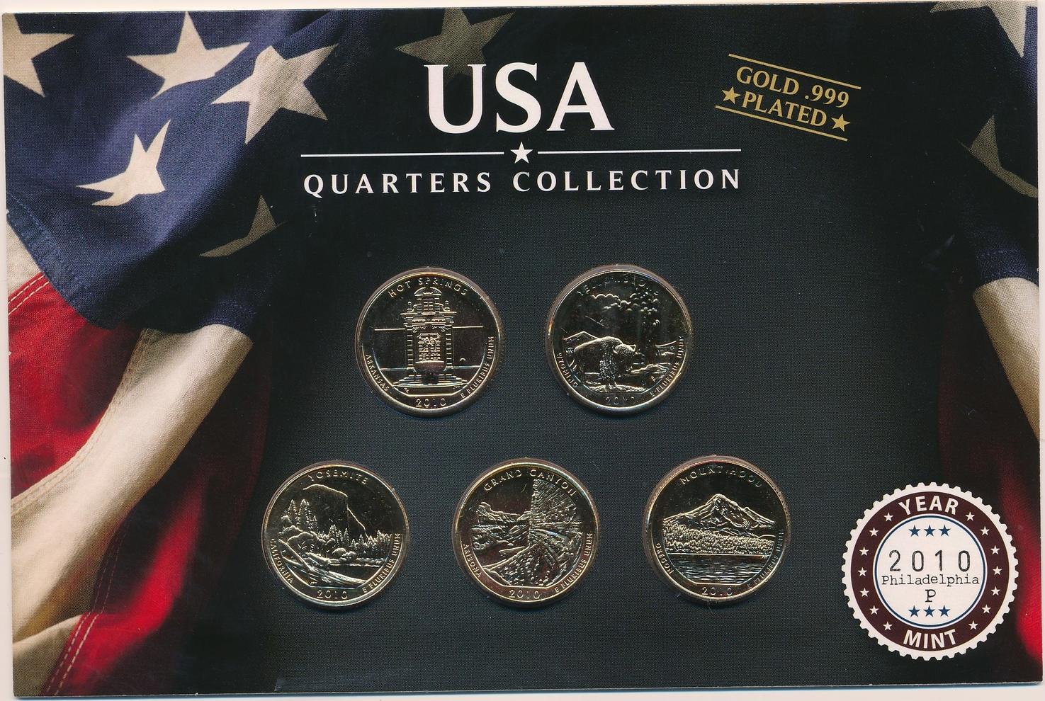 USA 5 x Quarter Dollar 2010 Quarters Collection Gold 999 Plated