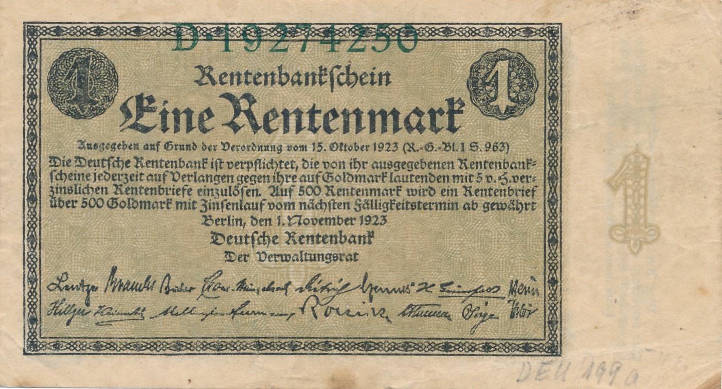 Deutschland 1923 1 Rentenmark Rentenbankschein 8stellig | MA-Shops