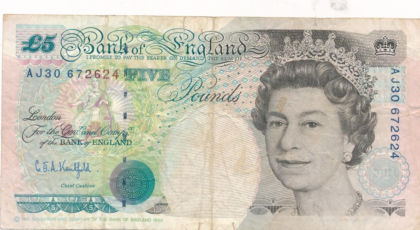 Großbritannien 5 Pounds 1991 Geldschein Banknote England Five Pounds IV. 
