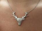 Schöne 925er Silber Kette Silberkette Collier Silbercollier Hirsch Strass Steine