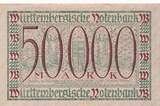Deutsches Reich Deutschland Württemberg 50000 Mark Länderbanknote 1923 Württembergische Notenbank Stuttgart, Serie D unc-