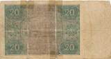 Polen 20 Zlotych Zloty 1946 Banknote V, F, Risse. Belegstück