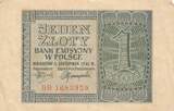 Polen 1 Zlotych Zloty 1941 Banknote VF